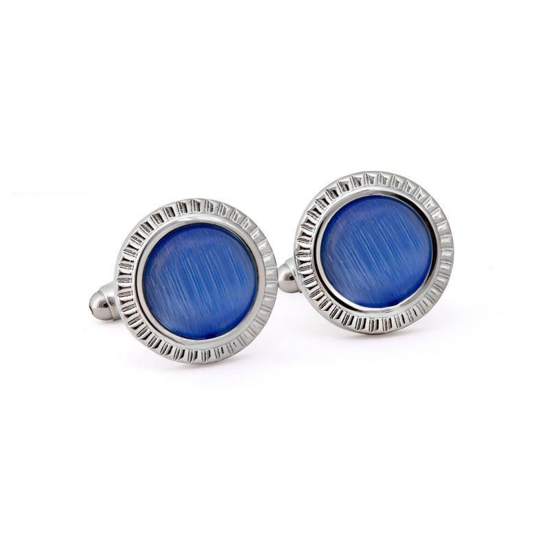 MarZthomson Faceted Round Bezel with Fibre Optic Glass Cufflink in Light Blue-Cufflinks.com.sg