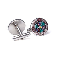 Maroon Round Murano Glass Cufflinks with Maroon Enamel-Cufflinks.com.sg