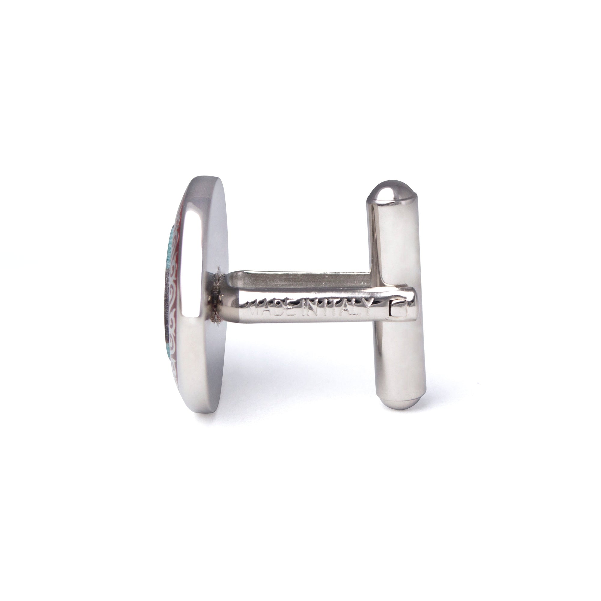 Maroon Round Murano Glass Cufflinks with Maroon Enamel-Cufflinks.com.sg