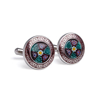 Maroon Round Murano Glass Cufflinks with Maroon Enamel-Cufflinks.com.sg