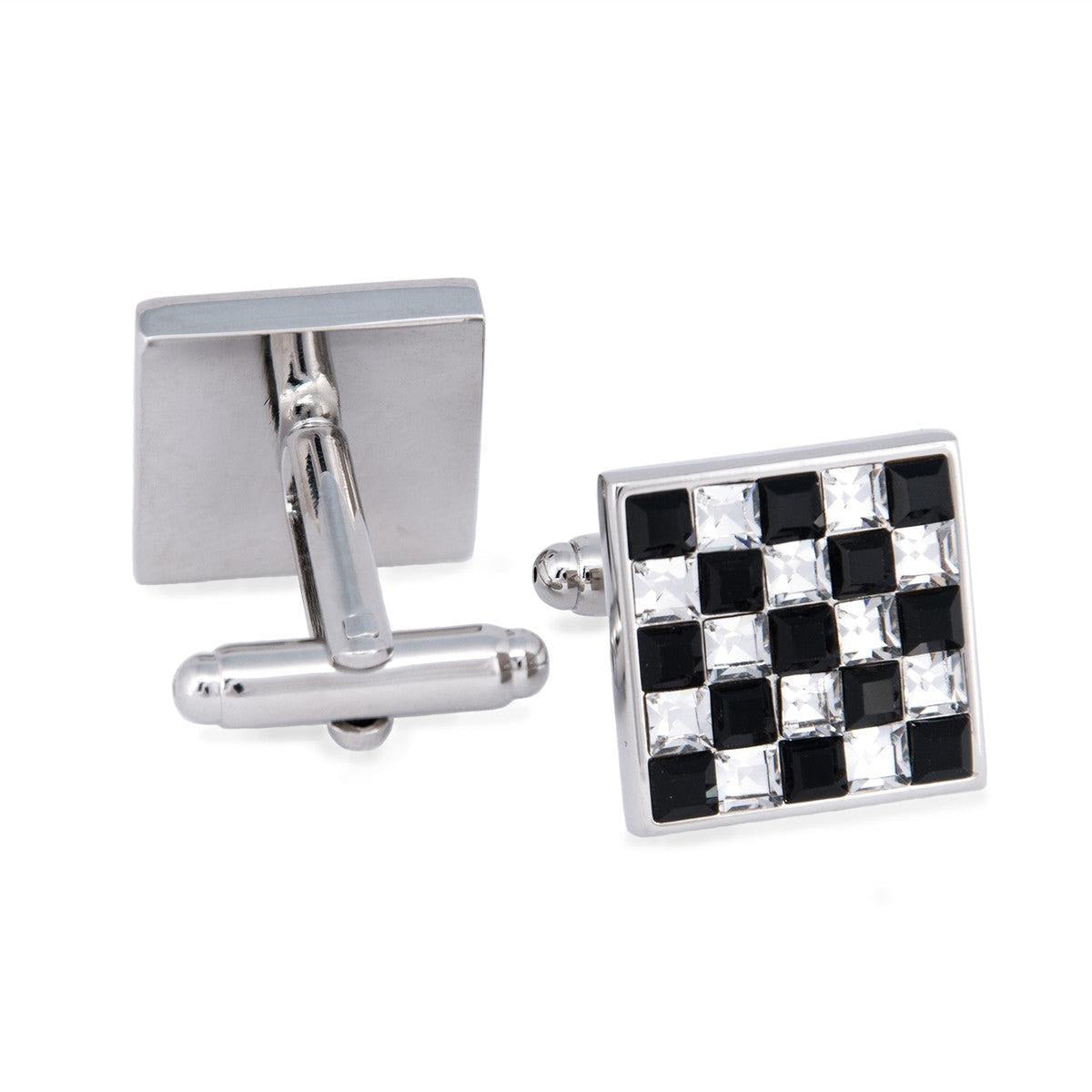 Monochrome Crystals Checks Square Cufflinks F-Cufflinks.com.sg