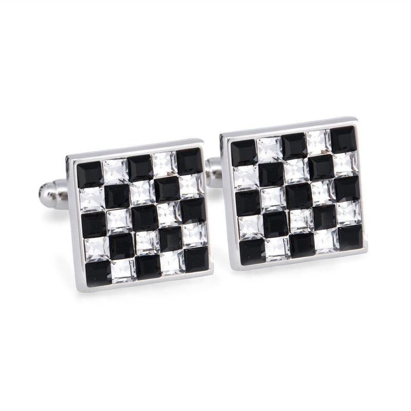 Monochrome Crystals Checks Square Cufflinks F-Cufflinks.com.sg