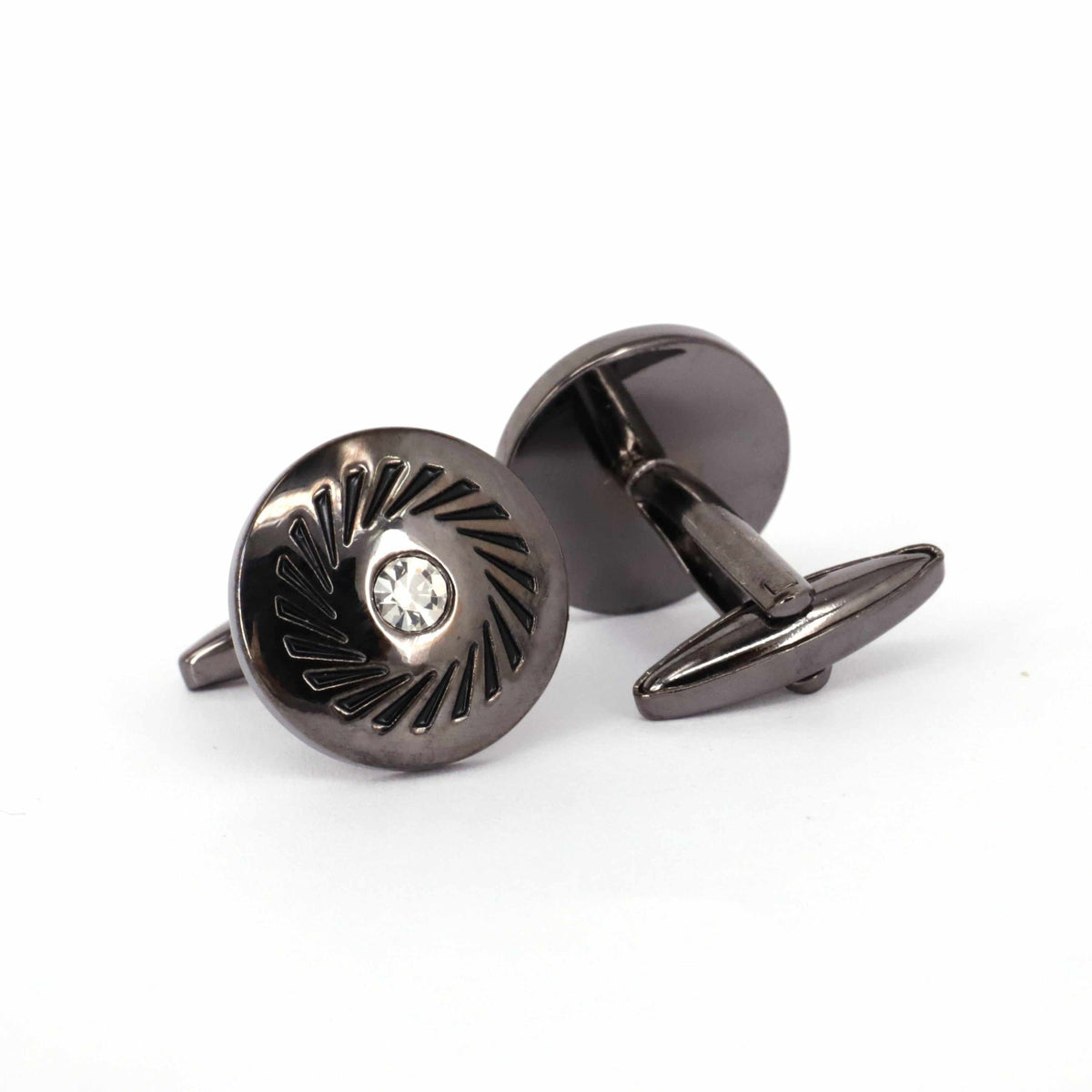 One Crystal Details in Gunmetal-Crystal Cufflinks-MarZthomson-Cufflinks.com.sg