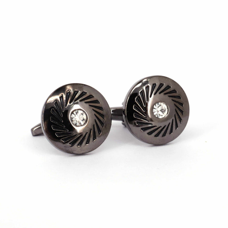 One Crystal Details in Gunmetal-Crystal Cufflinks-MarZthomson-Cufflinks.com.sg