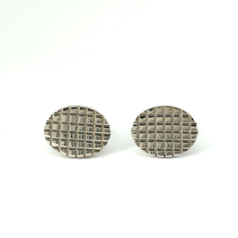 Oval Check Stainless Cufflinks-Cufflinks.com.sg
