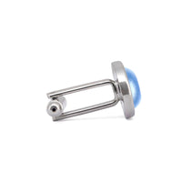 Oval Light Blue Fibre Optic Glass Cufflinks-Cufflinks.com.sg