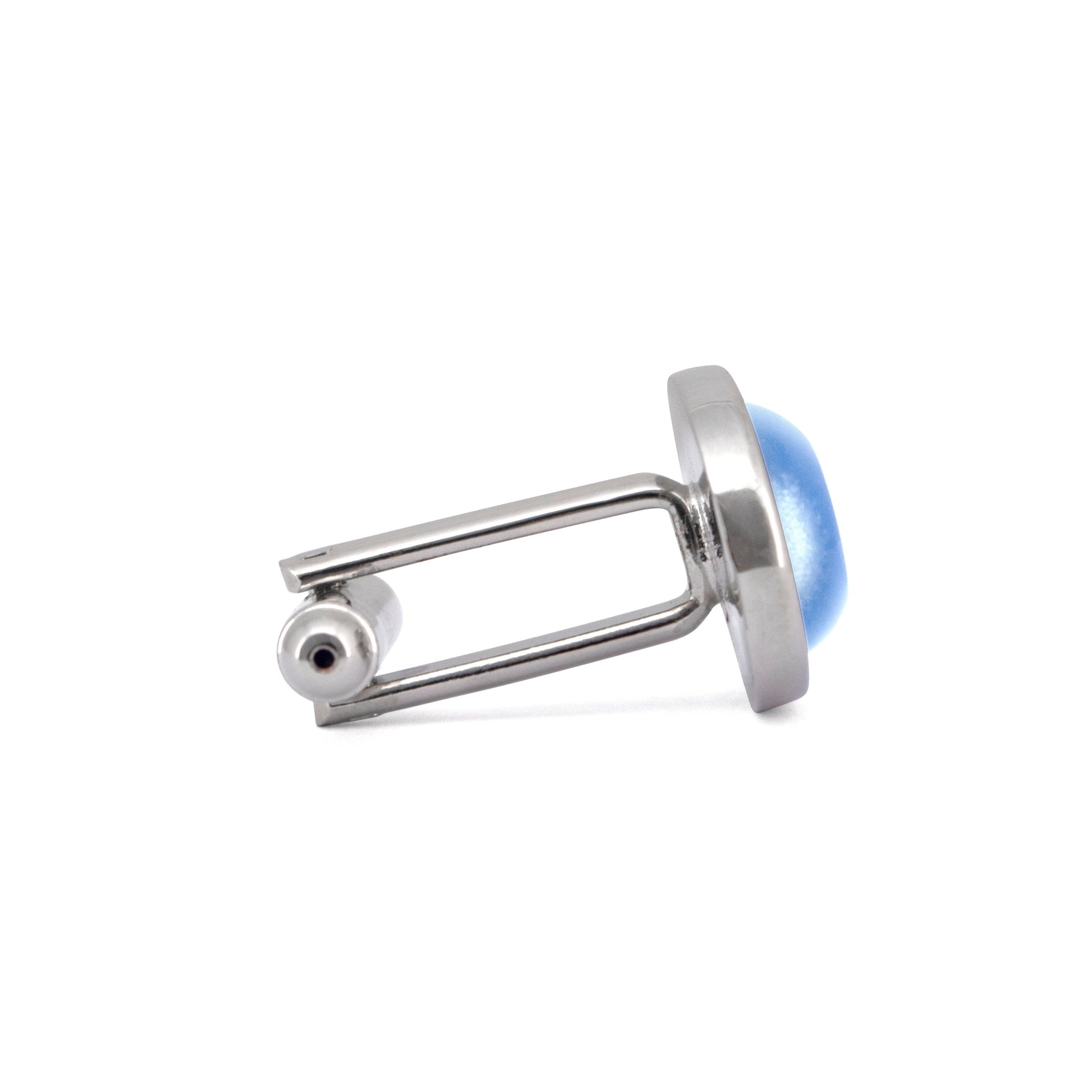 Oval Light Blue Fibre Optic Glass Cufflinks-Cufflinks.com.sg