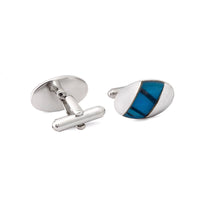 Oval Teal Dichroic Glass Cufflinks-Cufflinks.com.sg