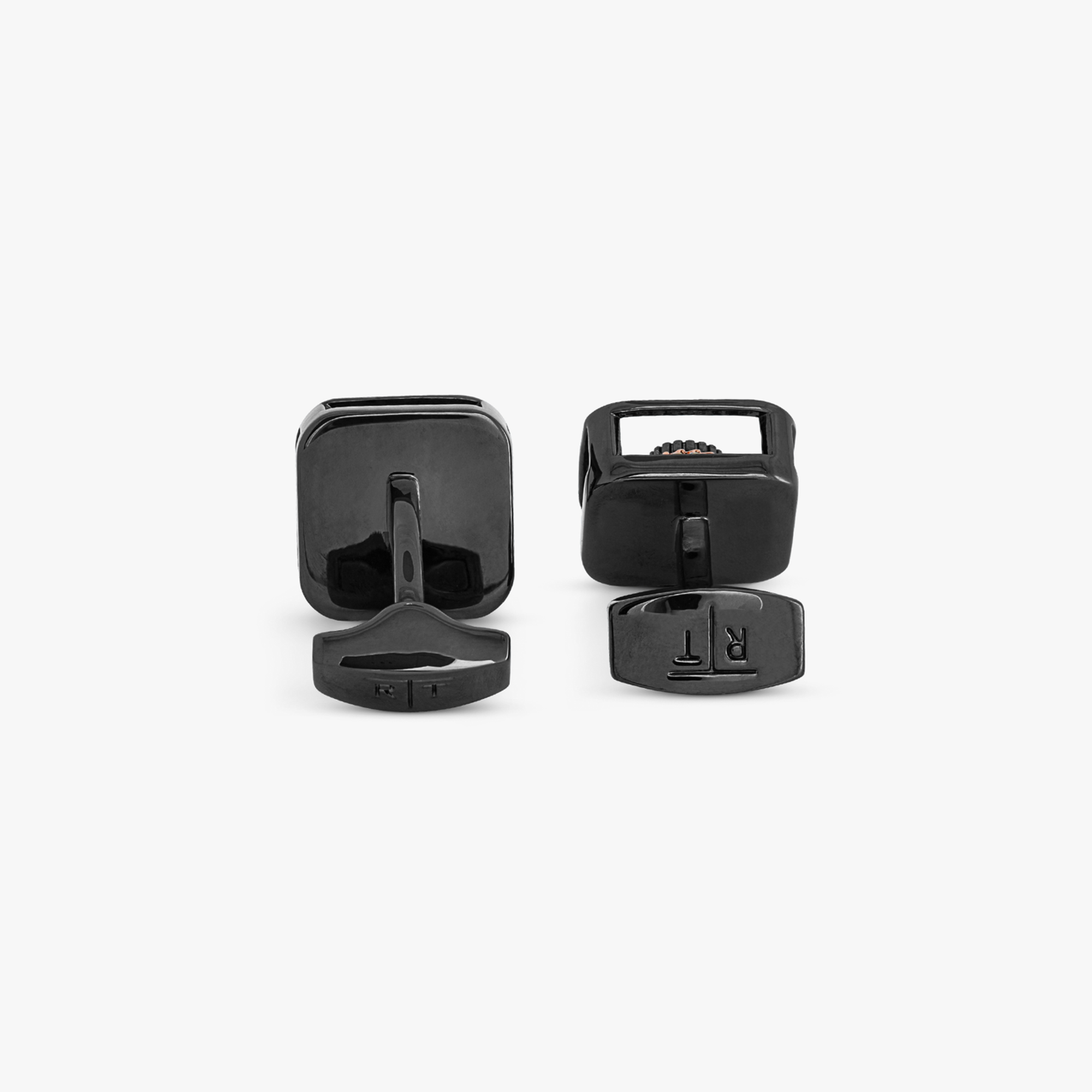 Pagoda Gear Cufflinks with Rhodium Finish - Dark Grey-Cufflinks-Tateossian-Cufflinks.com.sg