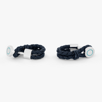 Pelle Wrap Around cufflinks in navy leather with rhodium finish-Cufflinks.com.sg