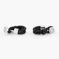 Pelle Wrap Around cufflinks in navy leather with rhodium finish-Cufflinks.com.sg