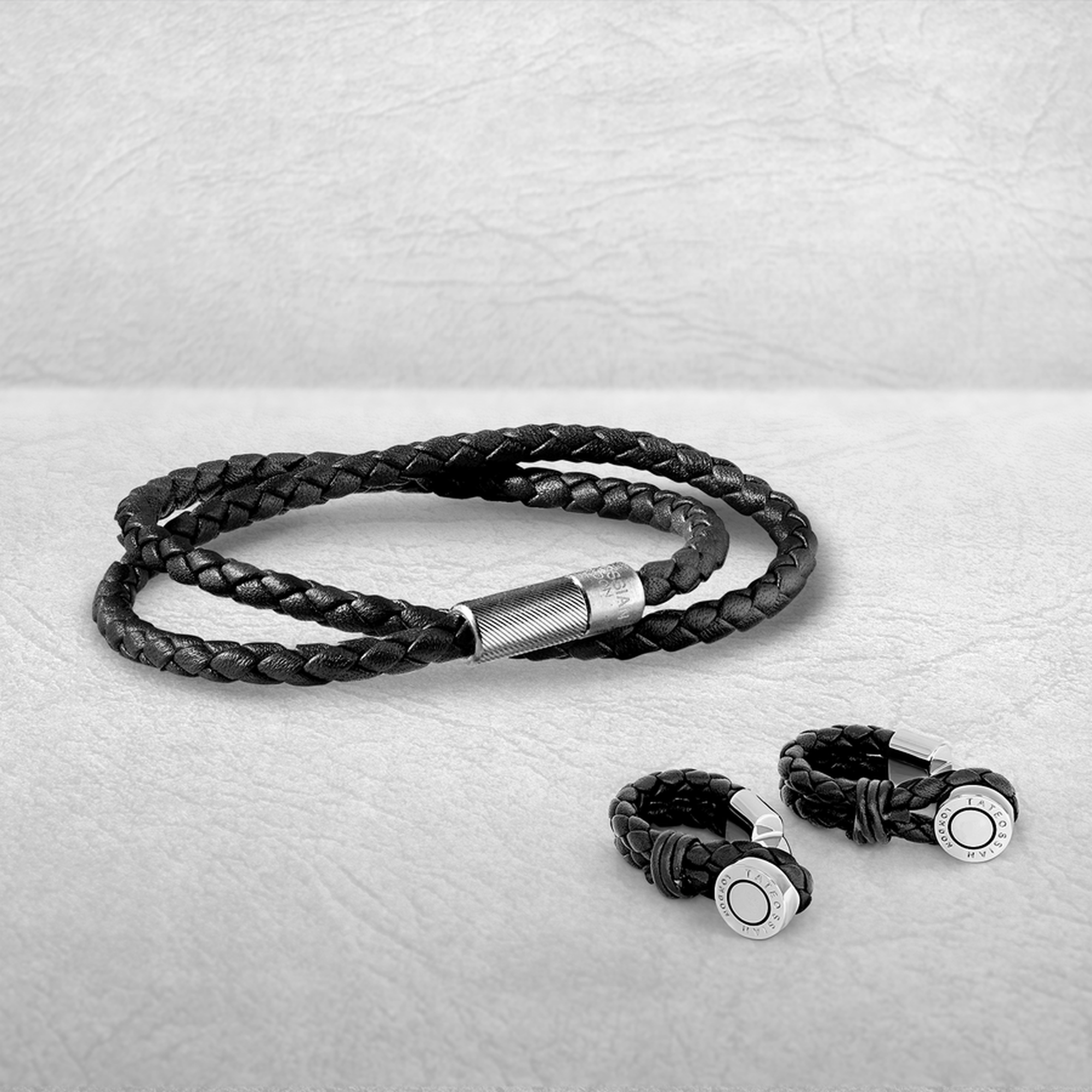 Pelle Wrap Around cufflinks in navy leather with rhodium finish-Cufflinks.com.sg