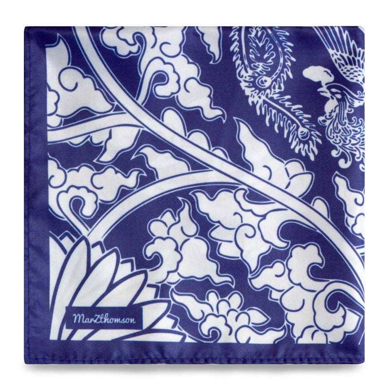 Peranakan Floral Print Pocket Square-Pocket Squares-MarZthomson-Blue-Cufflinks.com.sg