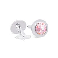 Pink Mother of Pearl Circular Grid Cufflinks-Cufflinks.com.sg