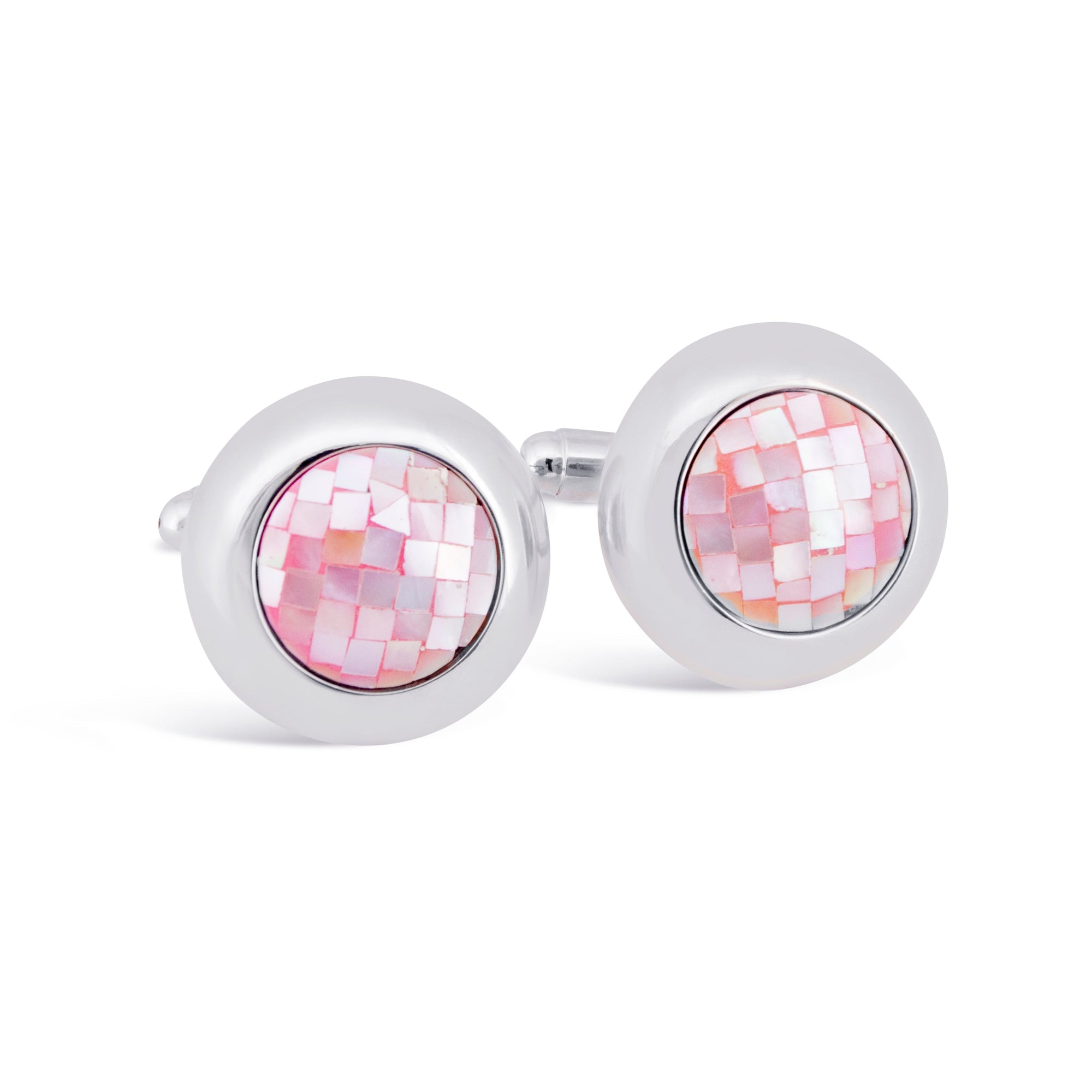Pink Mother of Pearl Circular Grid Cufflinks-Cufflinks.com.sg