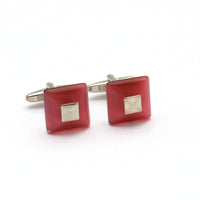 Pink / Purple Square fiber glass cufflinks with Silver Top M-Cufflinks.com.sg