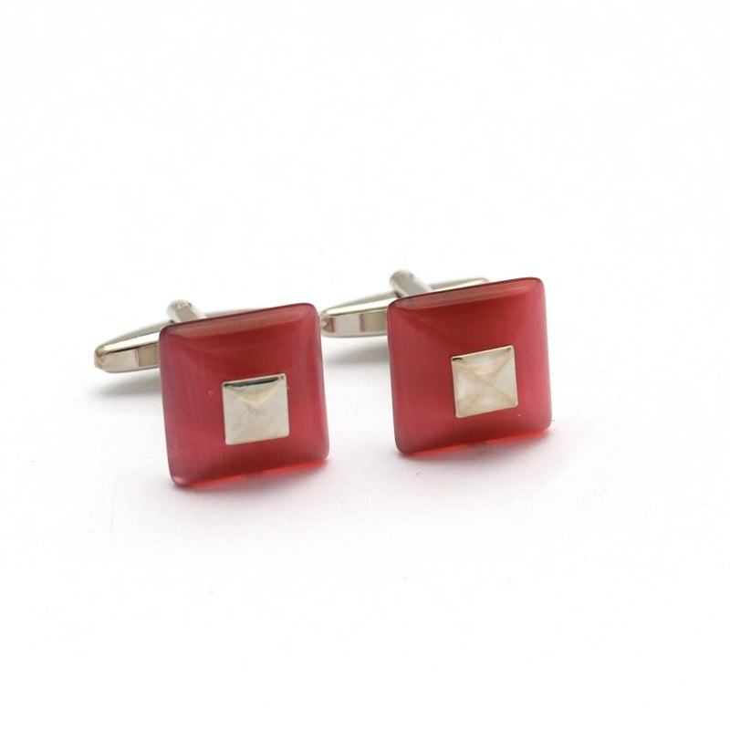 Pink / Purple Square fiber glass cufflinks with Silver Top M-Cufflinks.com.sg
