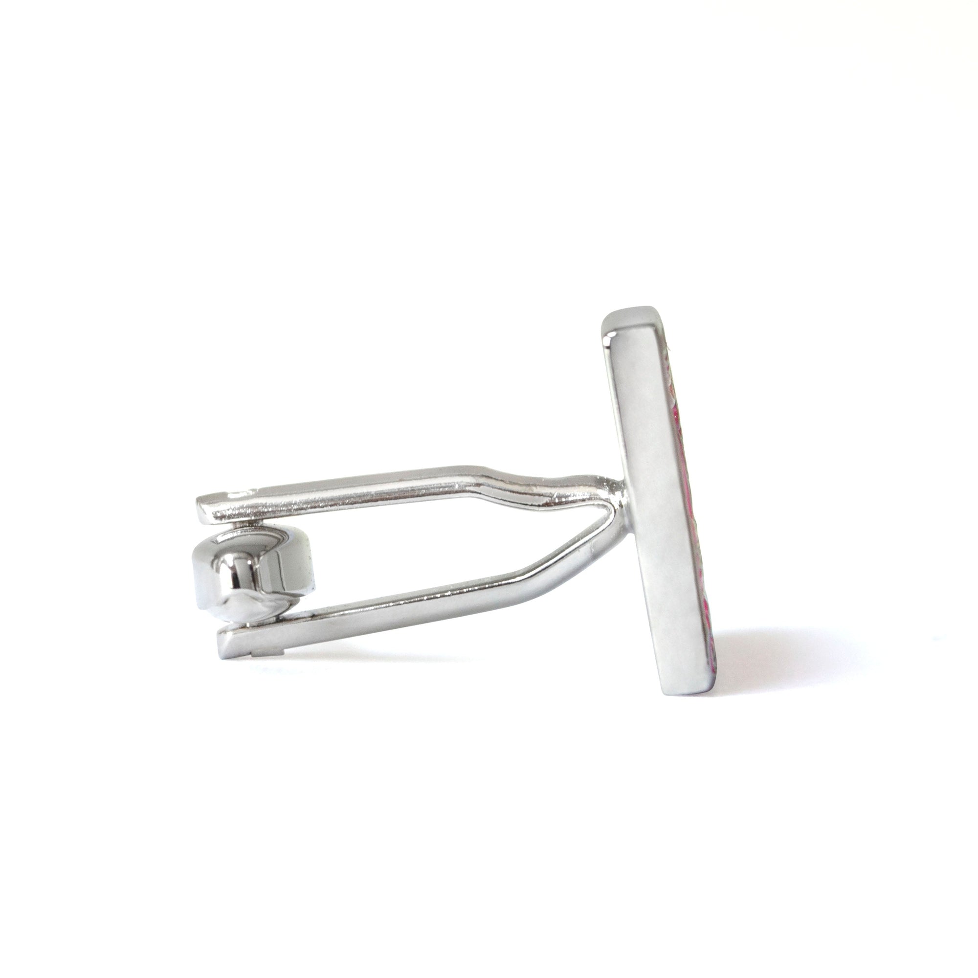 Pink Rectangle Cufflinks with Silver Floral Details F-Cufflinks.com.sg