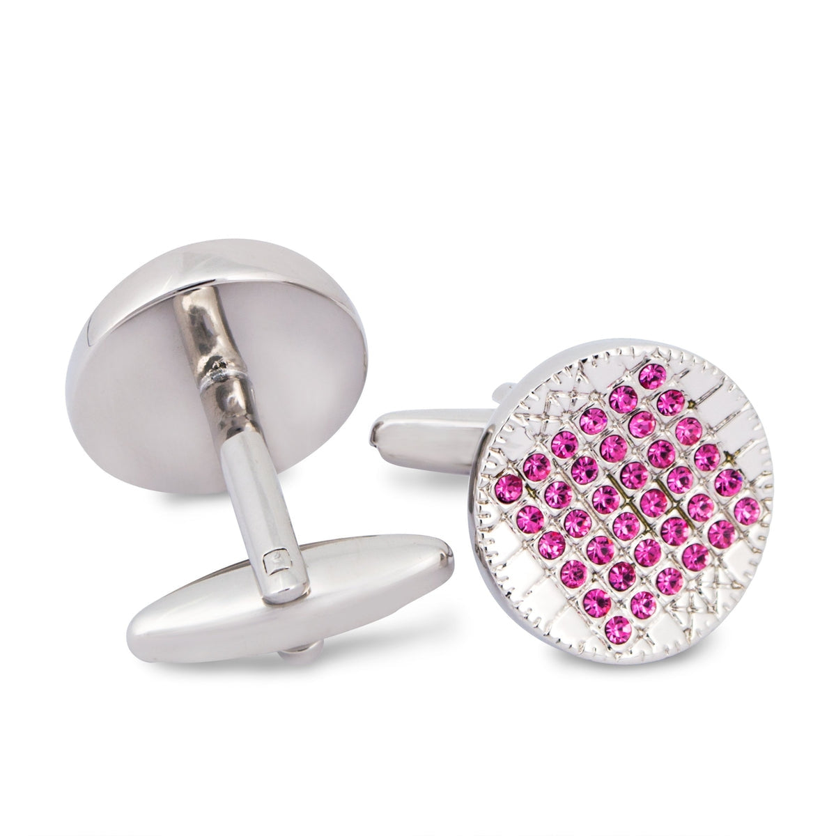 Pink Round Crystal Details Cufflinks M-Cufflinks.com.sg