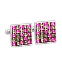 Pink and Grey Check Crystals Cufflinks F-Cufflinks.com.sg