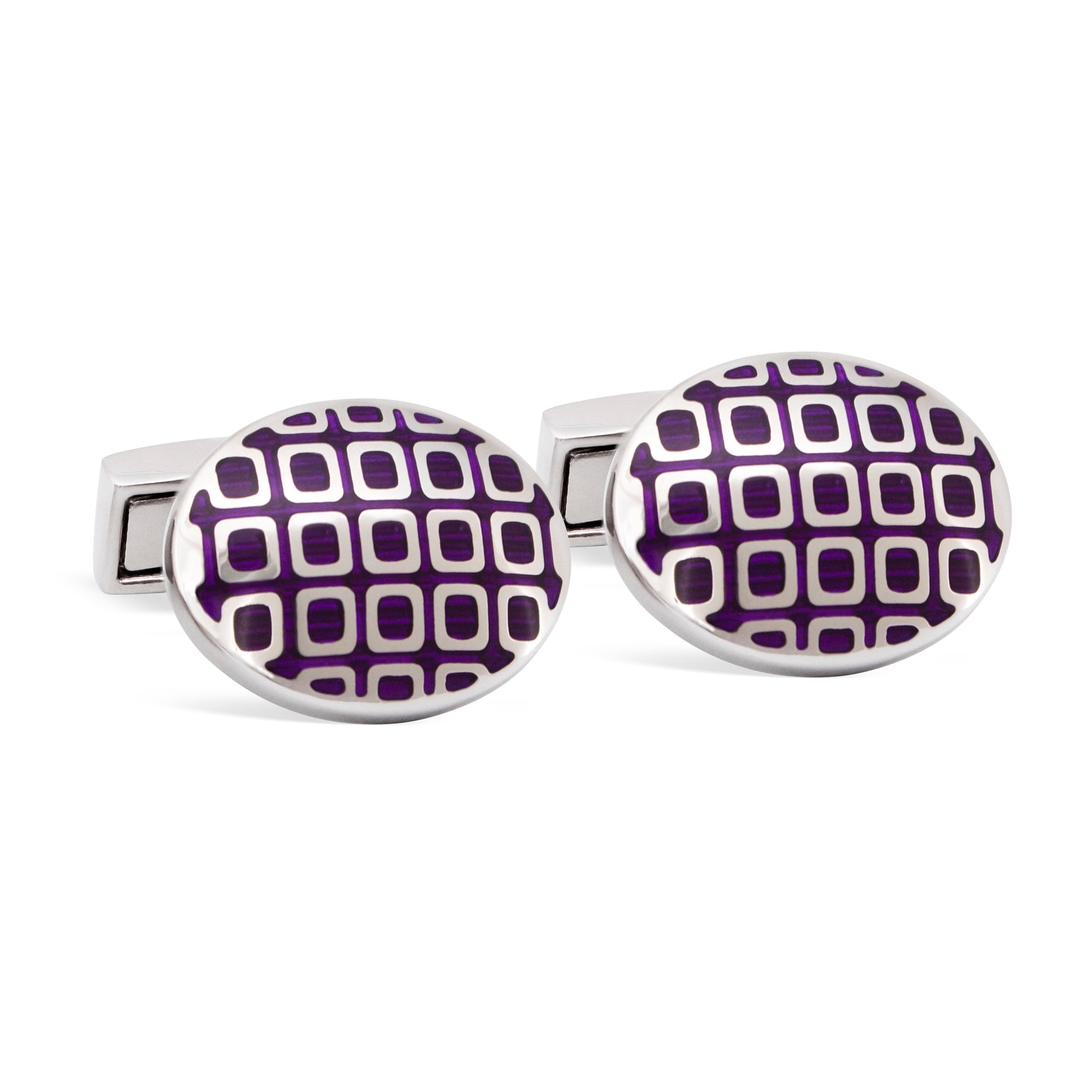 Purple Oval with Rectangle Grid Pattern Cufflinks F-Cufflinks.com.sg