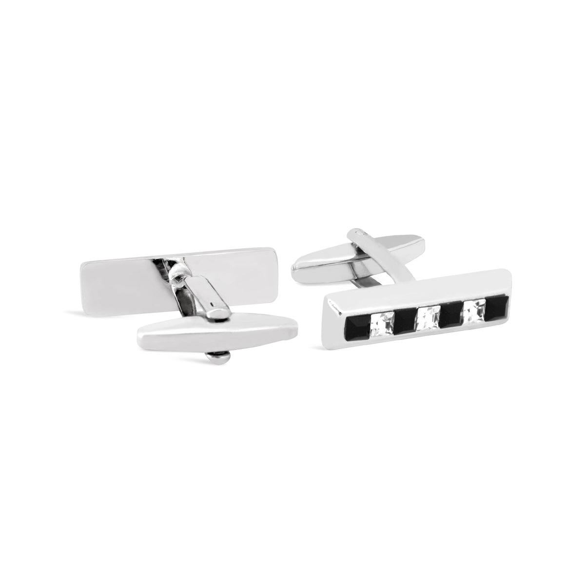 Rectangle Black and White Crystals Cufflinks-Cufflinks.com.sg
