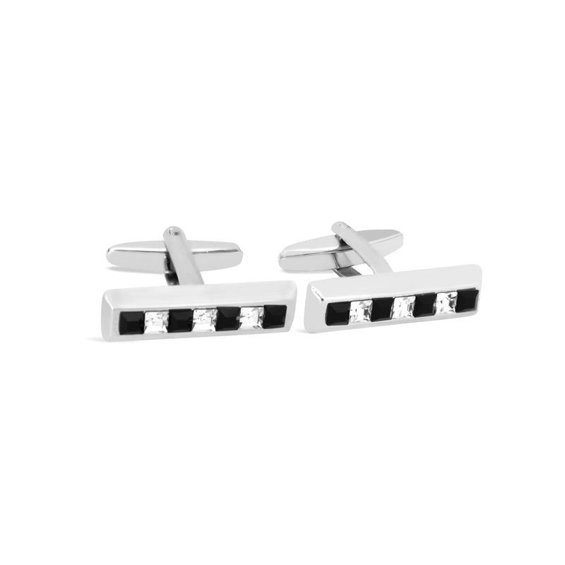 Rectangle Black and White Crystals Cufflinks-Cufflinks.com.sg