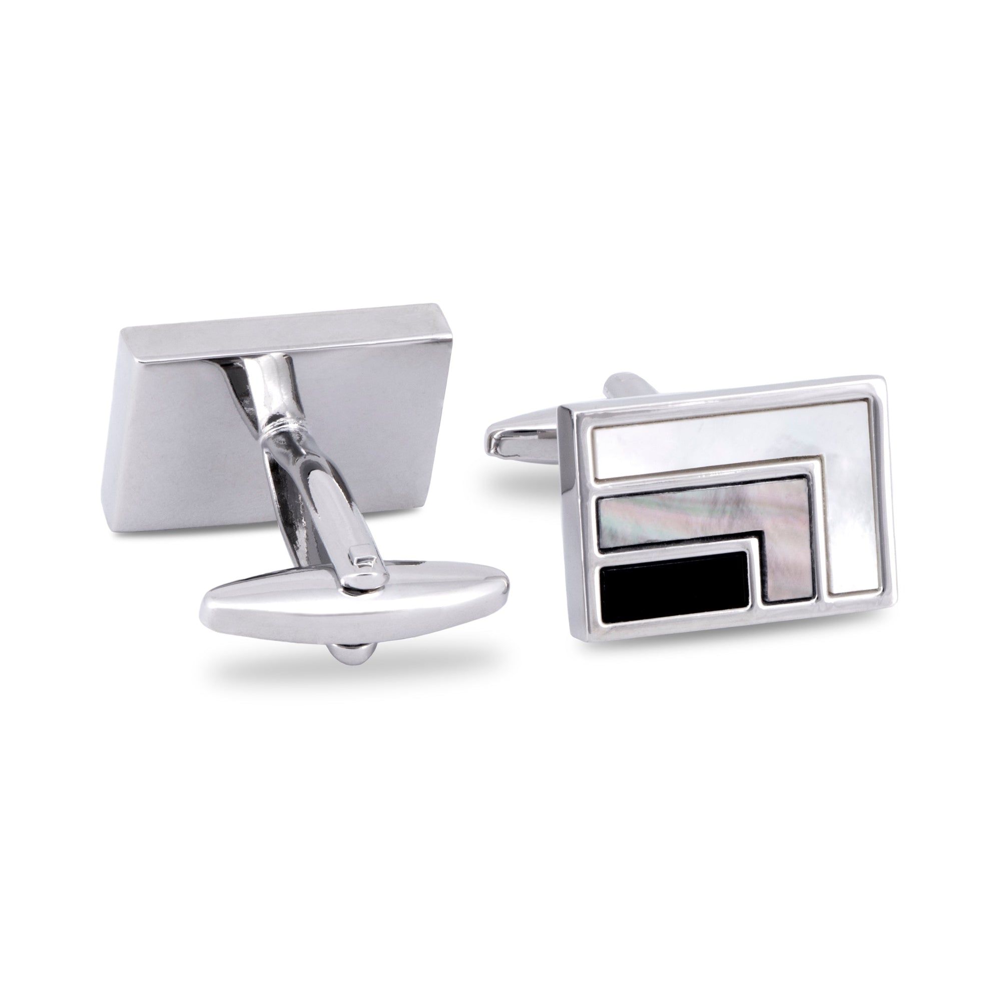 Rectangle Cufflinks with Mother of Pearl Details-Cufflinks.com.sg