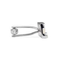 Rectangle Irregular Stacked Cufflinks with White Mother of Pearl in Rhodium Plated-Cufflinks.com.sg