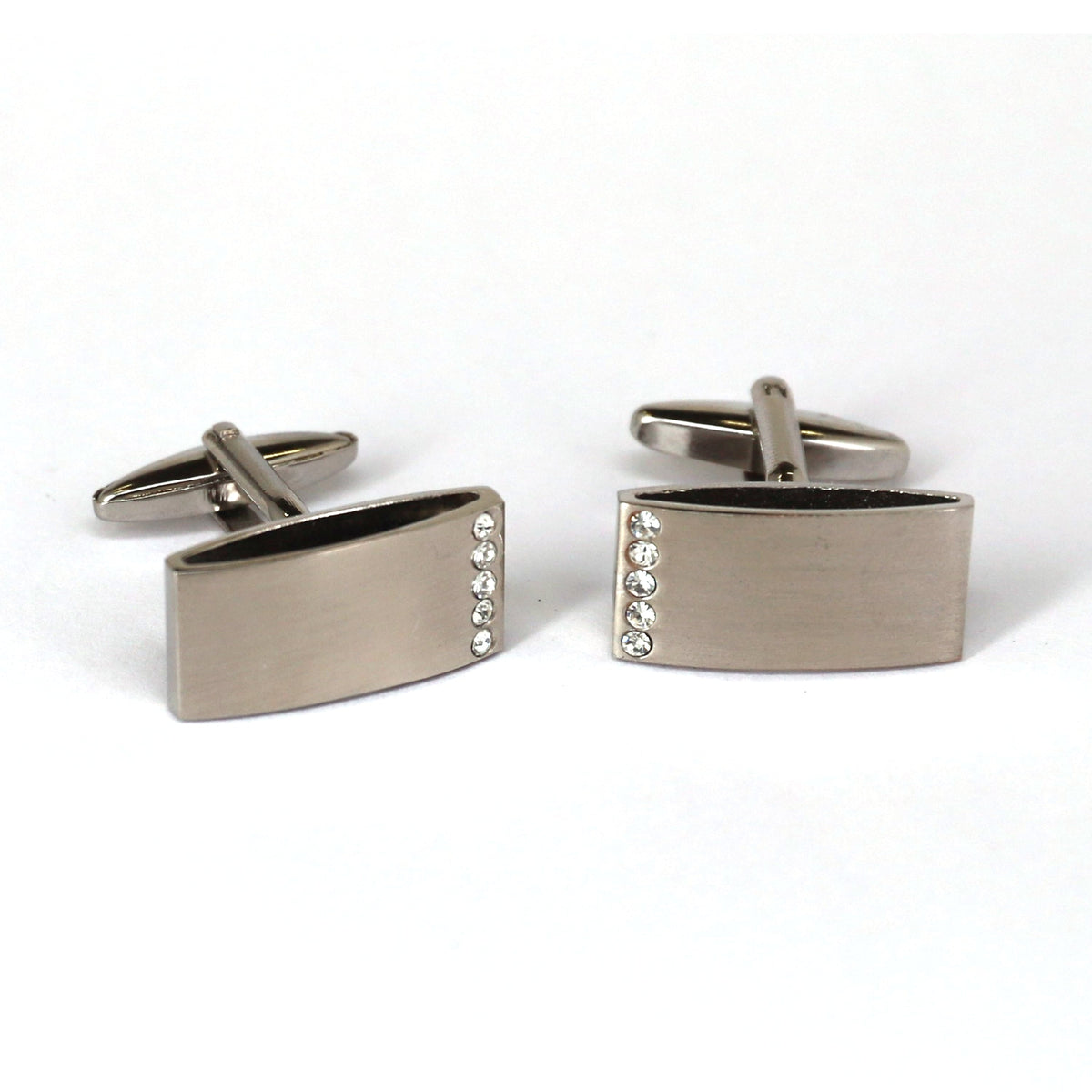 Rectangular Silver Brush finishing with crystal Cufflink M-Cufflinks-MarZthomson-Cufflinks.com.sg