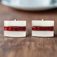 Red Crystal and White Fiber glass Rectangle Cufflinks-Cufflinks.com.sg