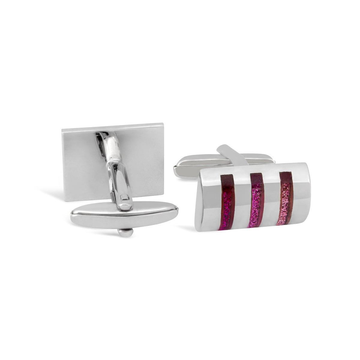 Red Dichroic Fused Glass Triple Stripe Cufflink-Cufflinks.com.sg