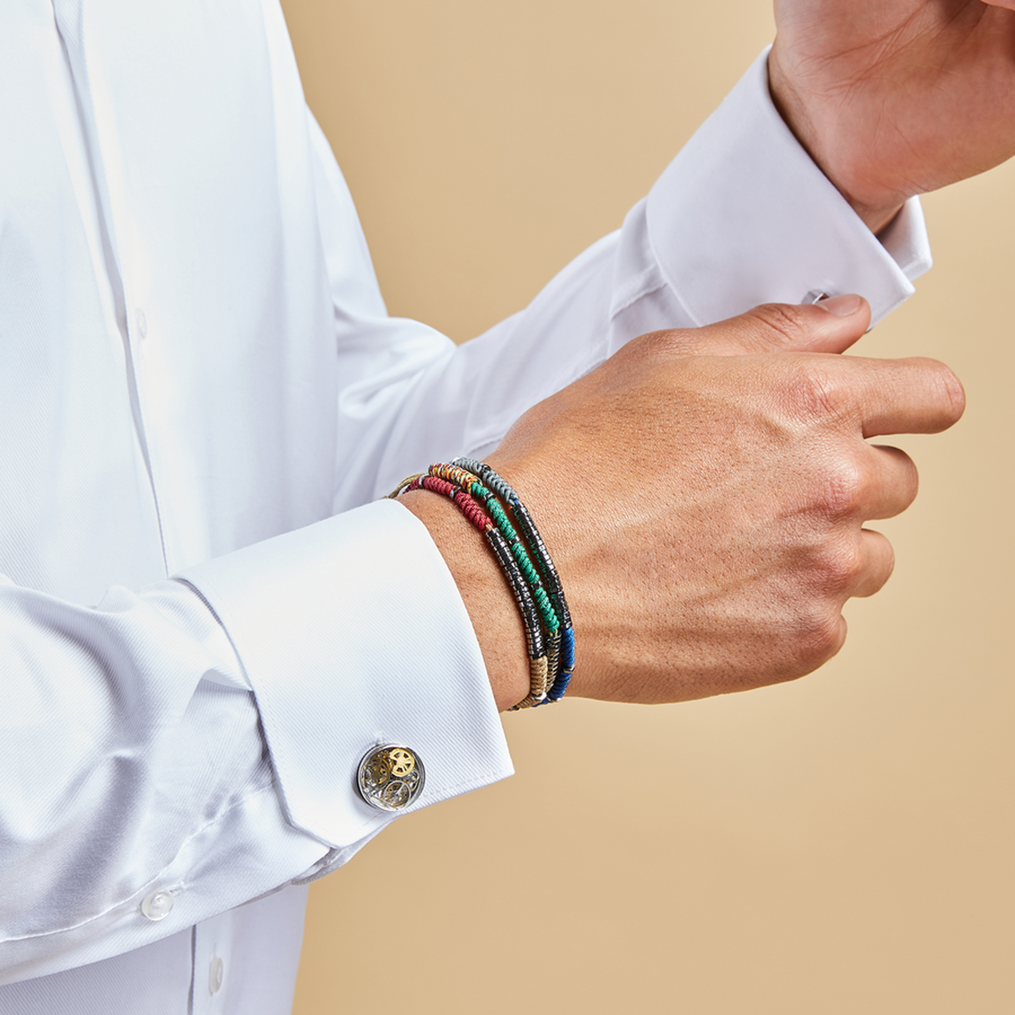 Resin Gear cufflinks in Clear with Rhodium Finish-Cufflinks.com.sg