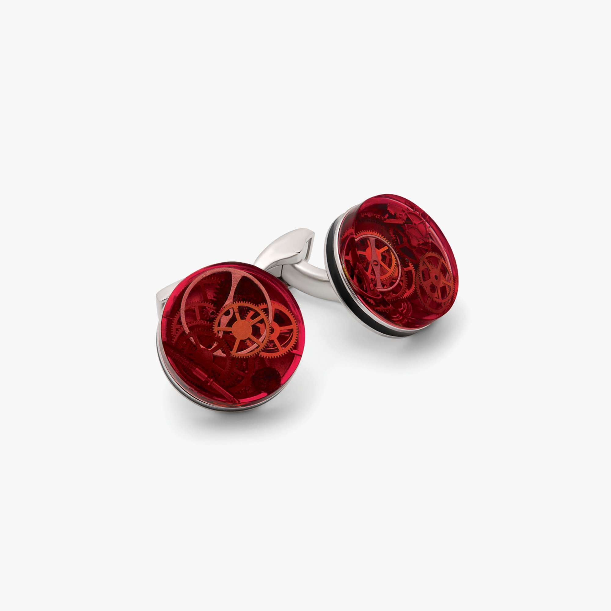 Resin Gear cufflinks in Clear with Rhodium Finish-Cufflinks.com.sg