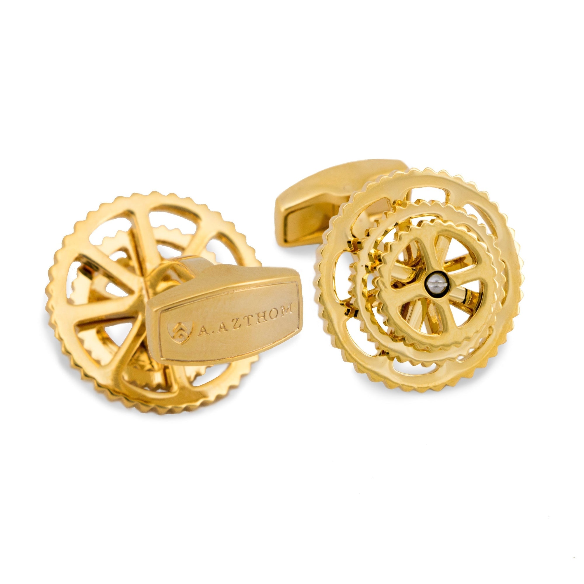 Rotatable Gold Bike Gear Cufflinks-Cufflinks.com.sg
