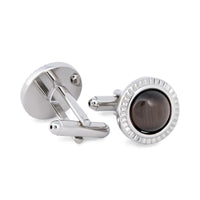 Round Brown Catseye Cufflinks with Detailed Cut Rim-Cufflinks.com.sg