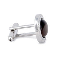 Round Brown Catseye Cufflinks with Detailed Cut Rim-Cufflinks.com.sg