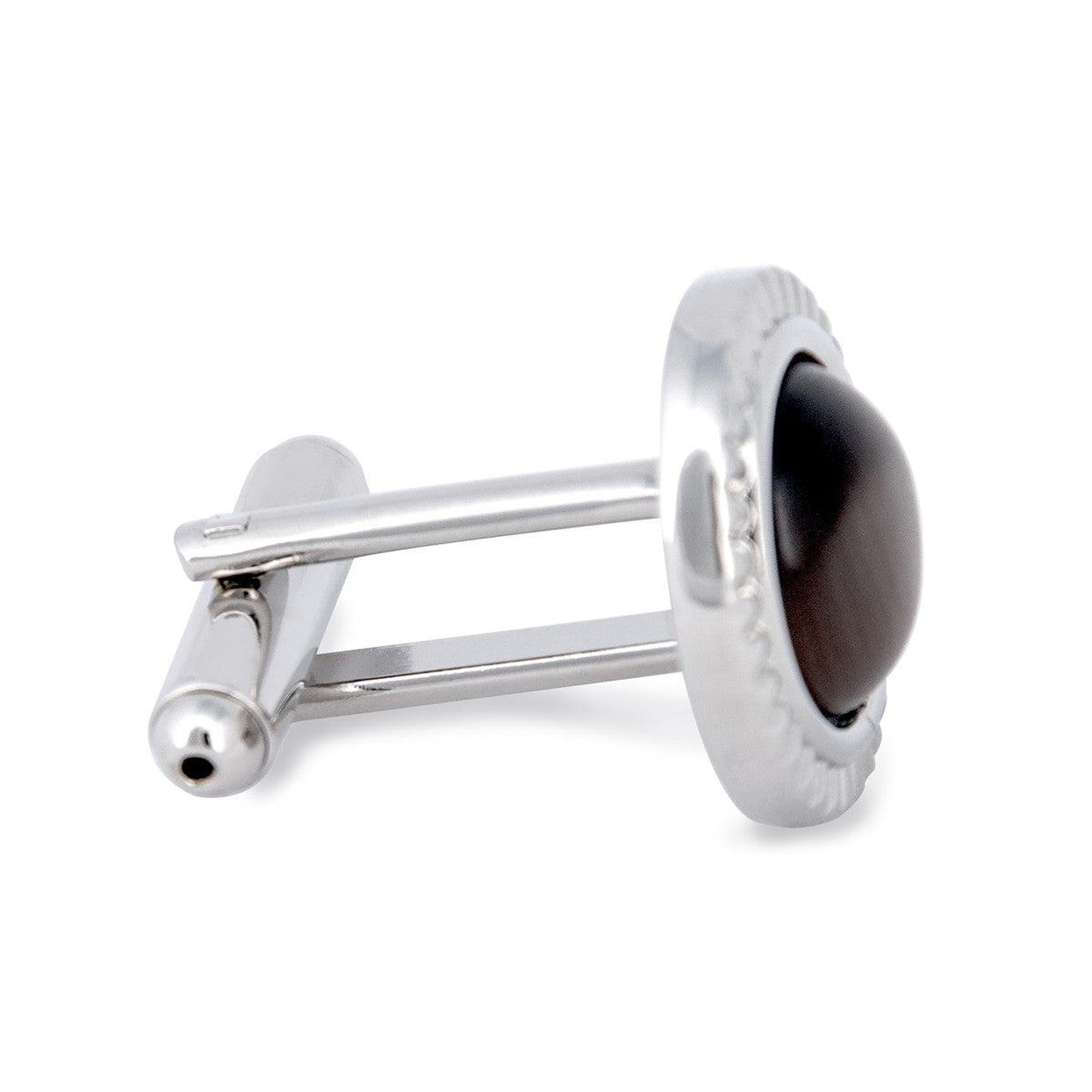 Round Brown Catseye Cufflinks with Detailed Cut Rim-Cufflinks.com.sg