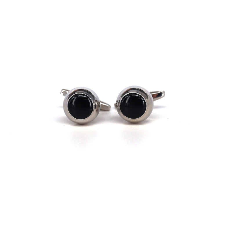 Round Classic Cufflinks with Black Enamel Centerpiece-Cufflinks.com.sg