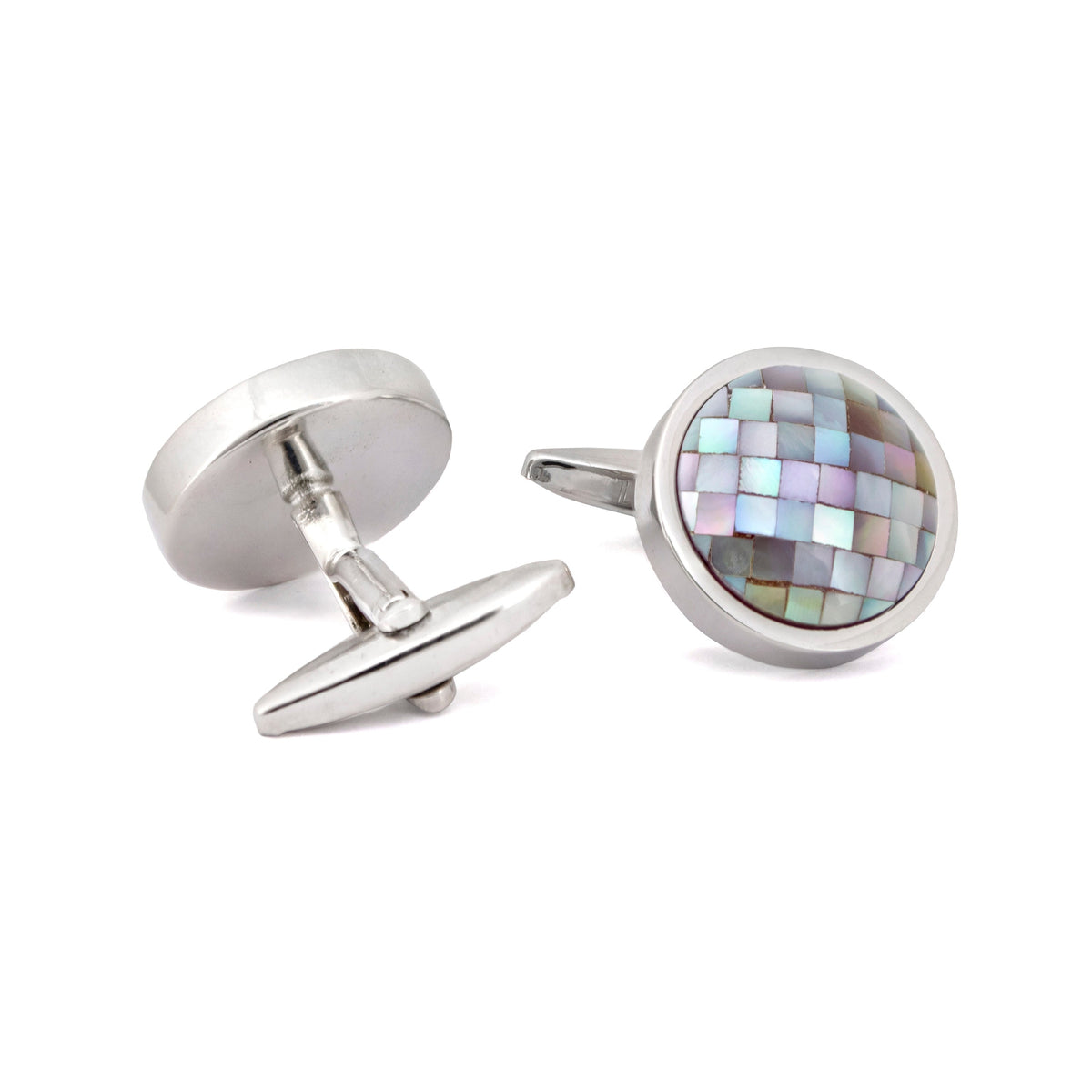 Round Purple Mother of Pearl Tiles Cufflinks-Classic Cufflinks-MarZthomson-Cufflinks.com.sg