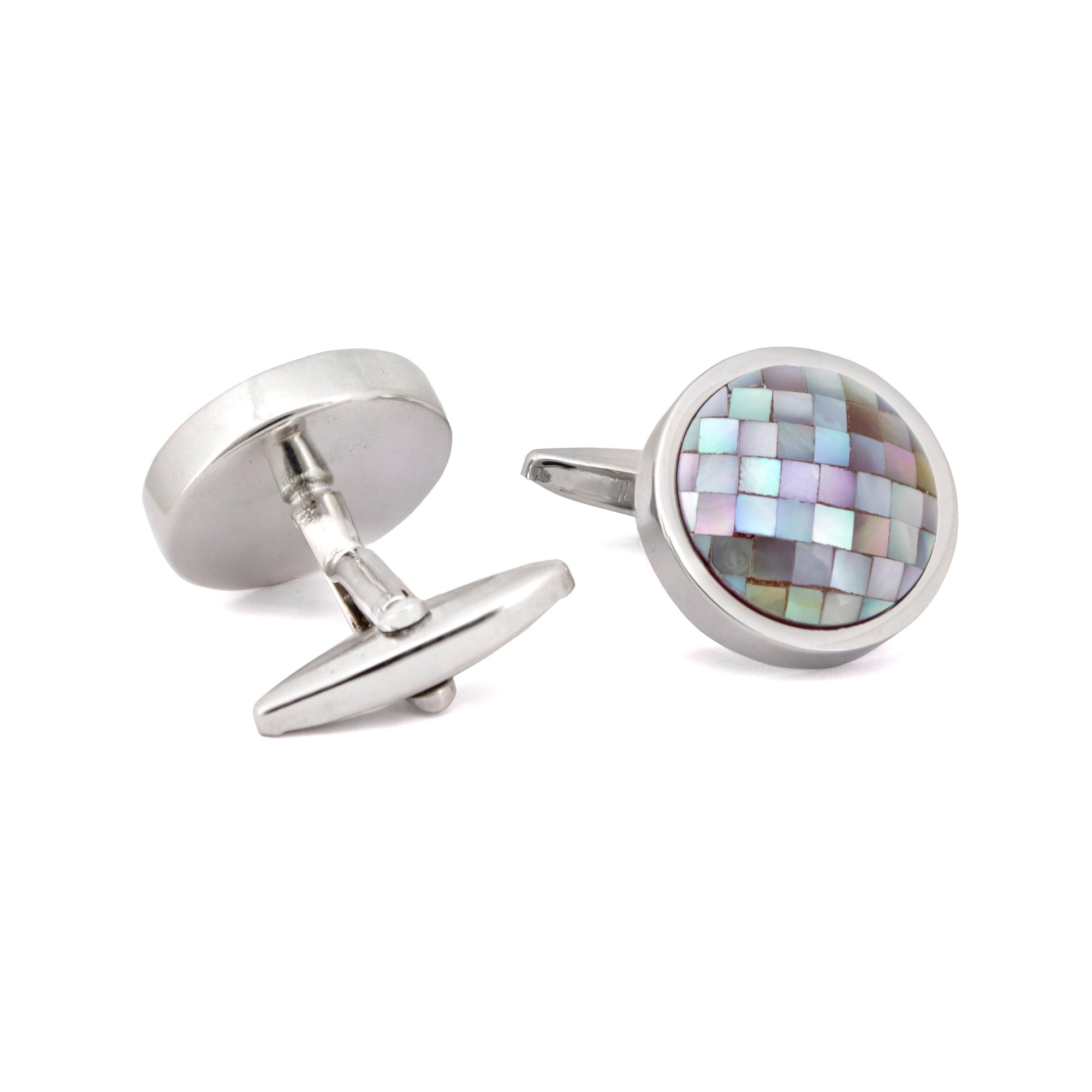 Round Purple Mother of Pearl Tiles Cufflinks-Classic Cufflinks-MarZthomson-Cufflinks.com.sg