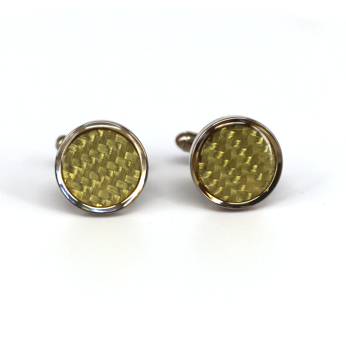 Round Yellow Gold Carbon Fibre Cufflinks Marzthomson Cufflinks-Cufflinks.com.sg