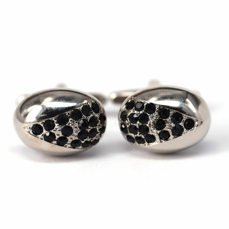 Rugby shape Cufflinks in Black crystals design-Cufflinks.com.sg