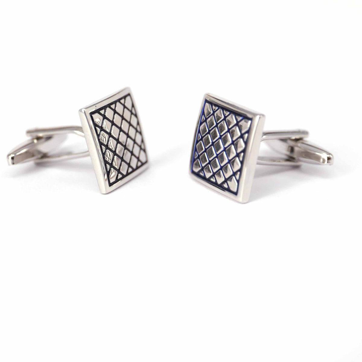 Silver Diamond Patterned Cufflinks-Cufflinks.com.sg