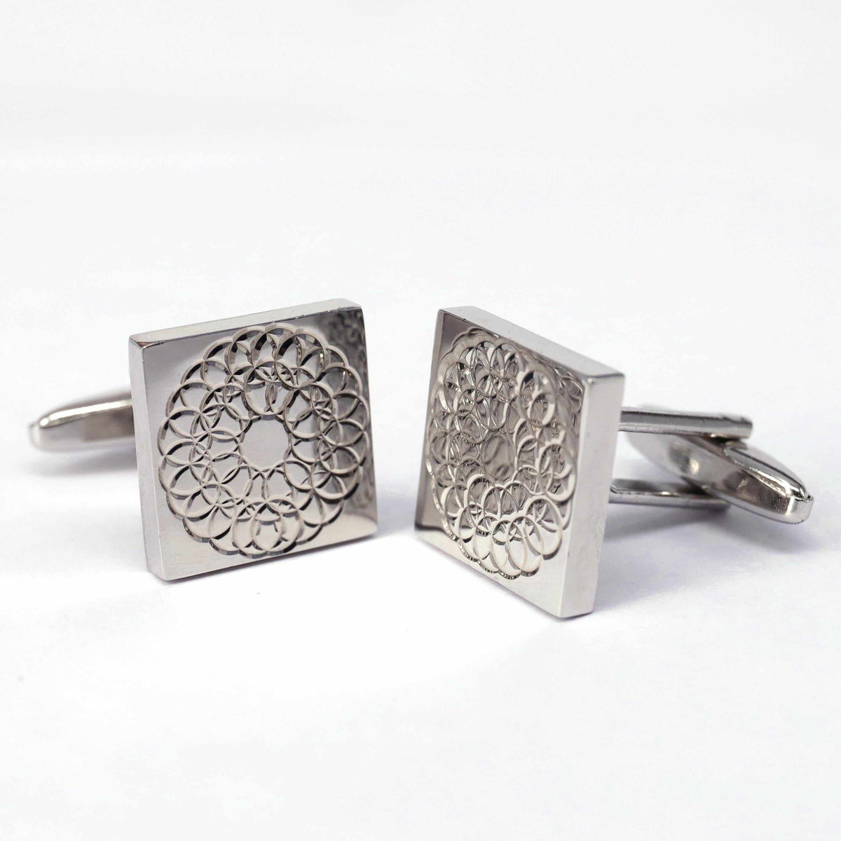 Silver Floral Design Square Cufflinks-Cufflinks.com.sg