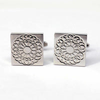 Silver Floral Design Square Cufflinks-Cufflinks.com.sg