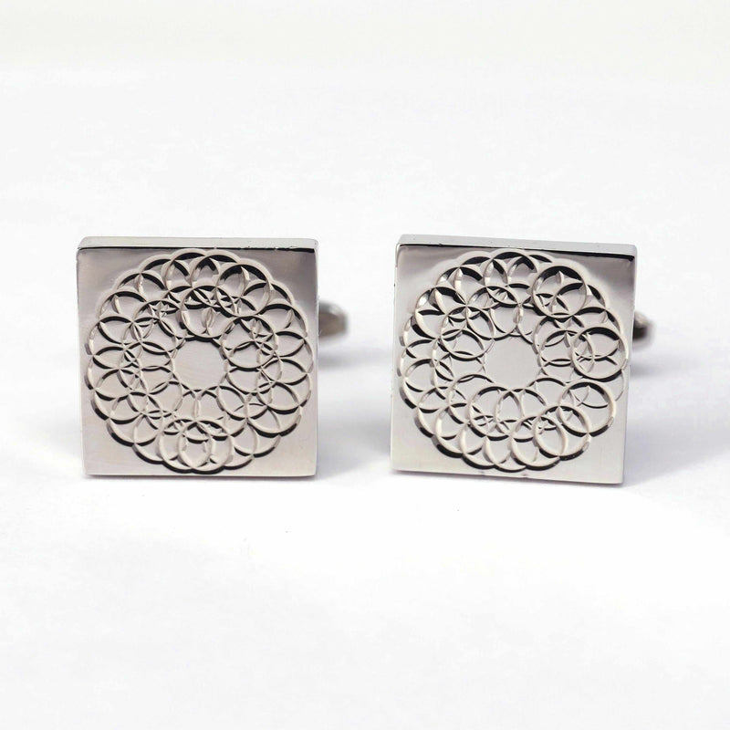 Silver Floral Design Square Cufflinks-Cufflinks.com.sg