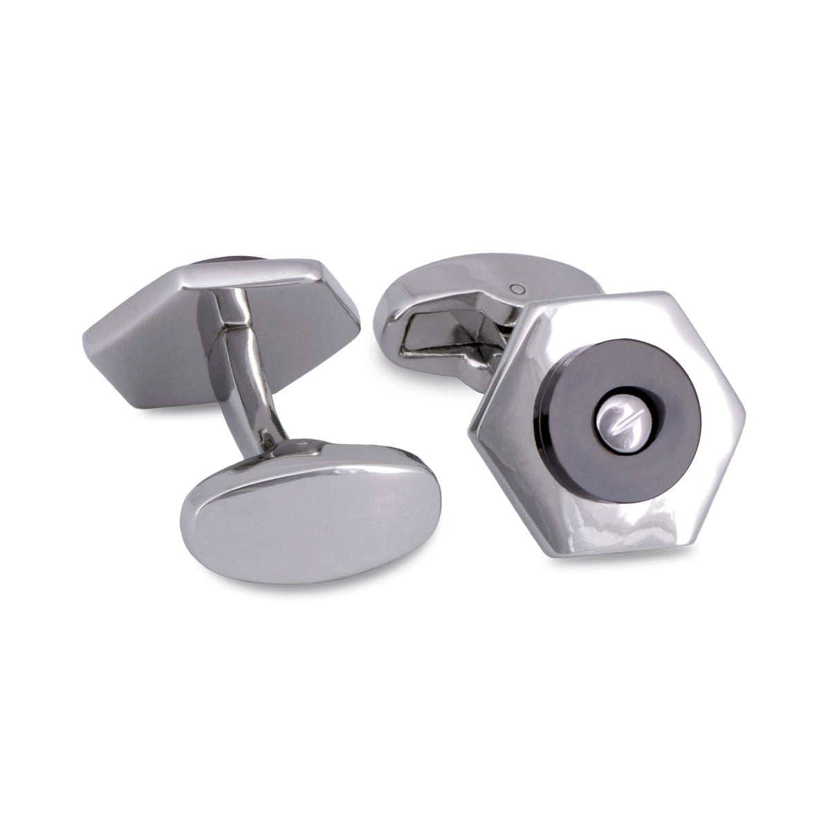 Silver Hexagon with Screw Top Centrepiece Cufflinks-Cufflinks.com.sg