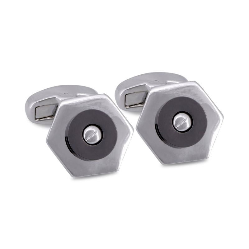 Silver Hexagon with Screw Top Centrepiece Cufflinks-Cufflinks.com.sg