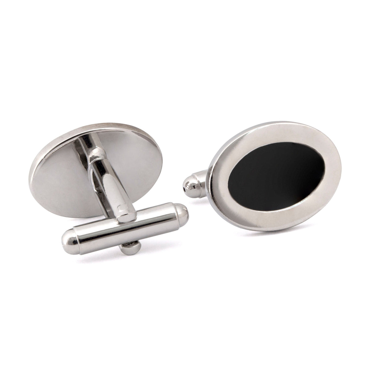 Silver Oval Cufflinks with Black Enamel A-Cufflinks.com.sg